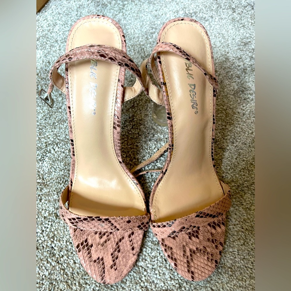 Snake print clear heels